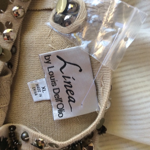 Linea Louis Dell Olio Knit Dress Gold Beaded Neck Short Sleeves - Picture 8 of 11